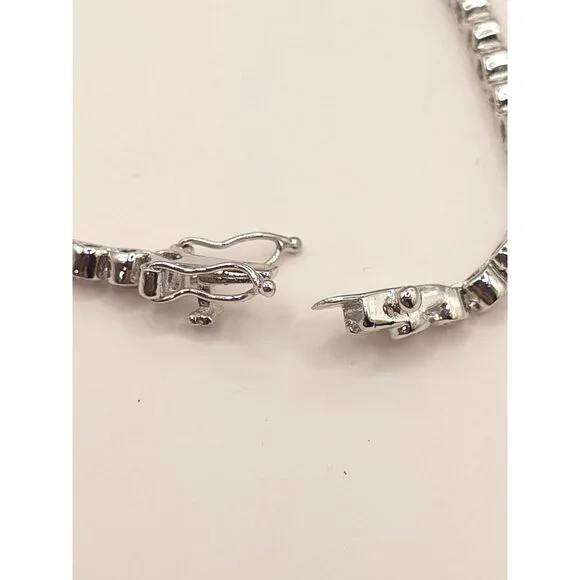 Silver Tone Tennis Bracelet With Pink CZ Stones & Secure Clasp - Picture 4 of 11